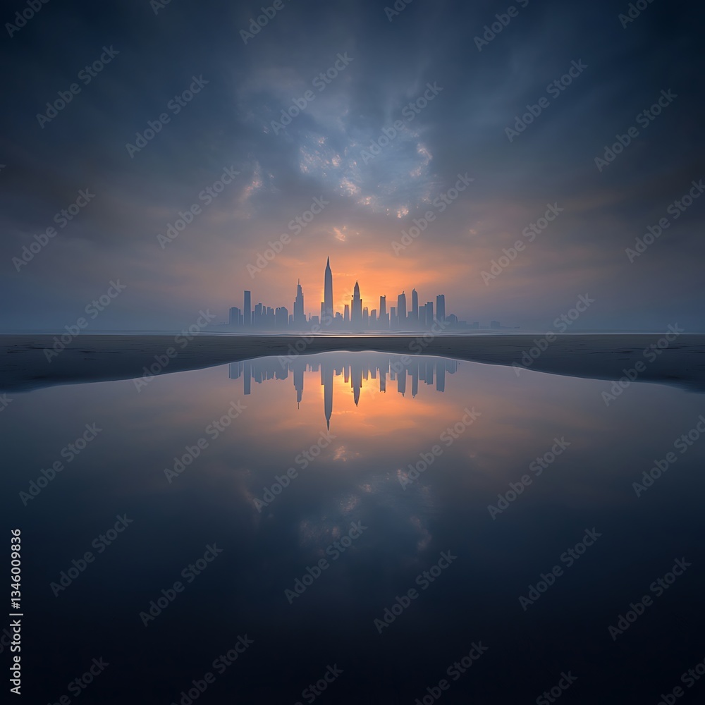 Cityscape Sunrise Reflection for Coastal Dawn. Cityscape Sunrise Reflection for Coastal Dawn.
