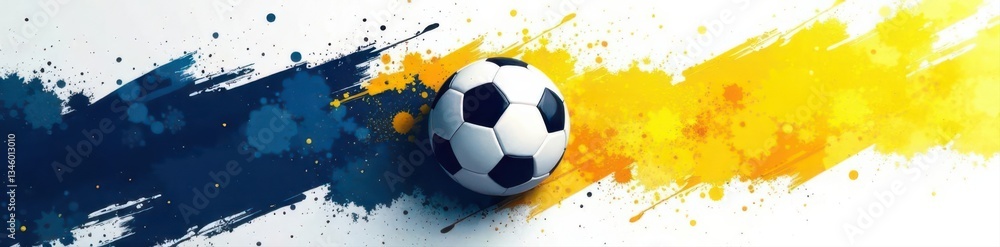 Fototapeta premium Abstract football design, navy/yellow brushstrokes, halftone effect Clean white backdrop , energy, element, minimal