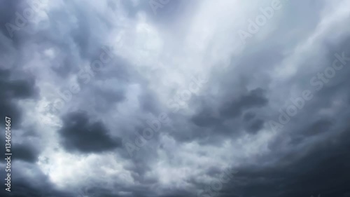 White cumulus clouds flowing on blue sky. Nature, weather, air time lapse background