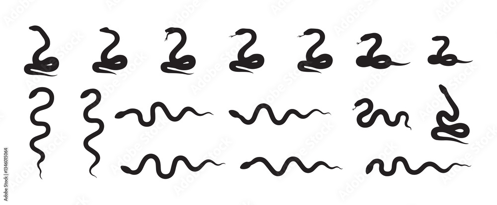 Set of a silhouette snakes in different poses On white background Set of a silhouette snakes in different poses On white background