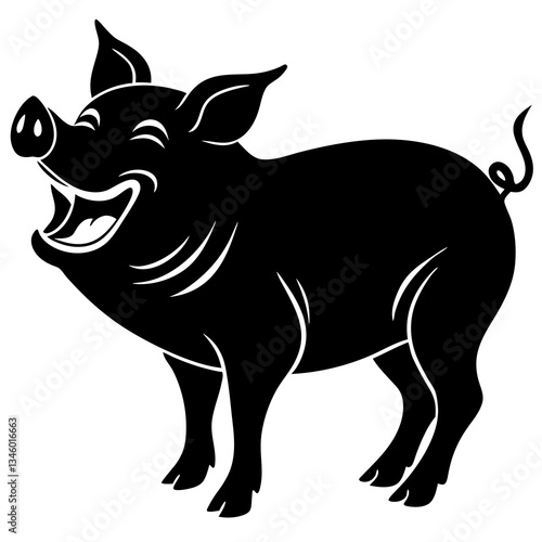 A pig laughing uncontrollably silhouette vector illustration