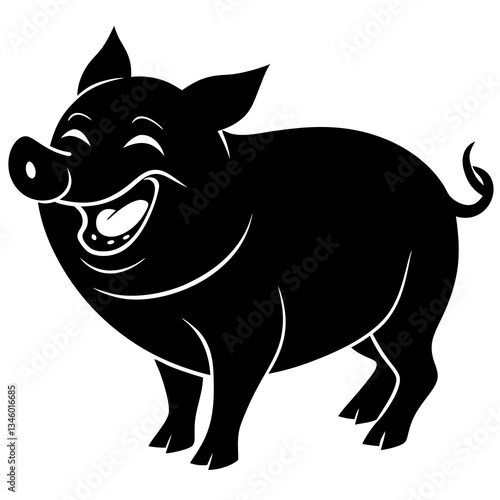 A pig laughing uncontrollably silhouette vector illustration