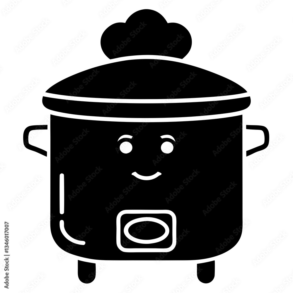 A rice cooker with a tiny chef hat silhouette vector illustration