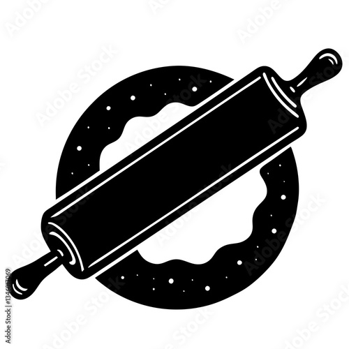 A rolling pin and dough having a tug of war  silhouette vector illustration