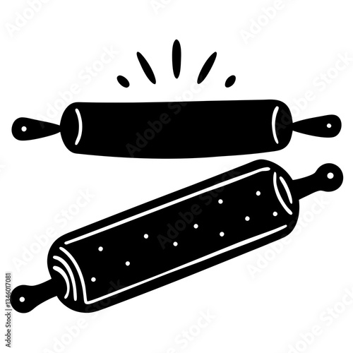 A rolling pin and dough having a tug of war  silhouette vector illustration