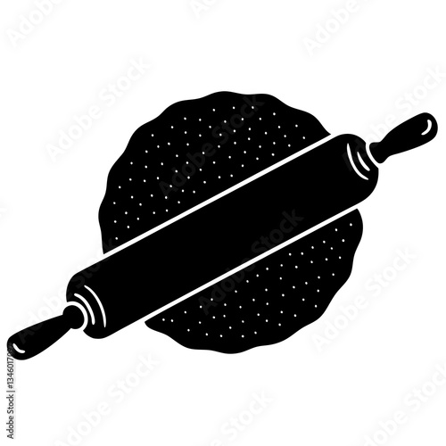 A rolling pin and dough having a tug of war silhouette vector illustration