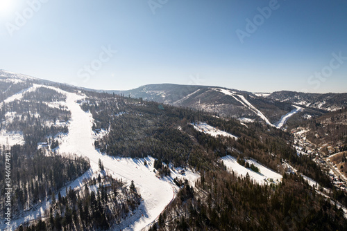 Obraz na płótnie szczyrk mountain resort- silesian mountains - panorama with ski lift - aerial view w salonie