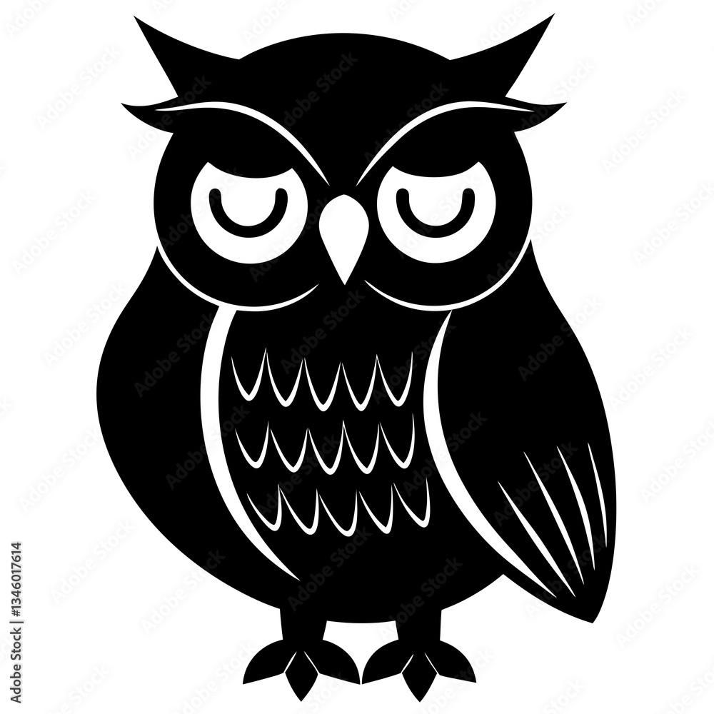 Fototapeta premium A sleepy owl with droopy eyes silhouette vector illustration 