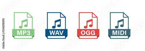 Music file type icons.Audio file formats. 