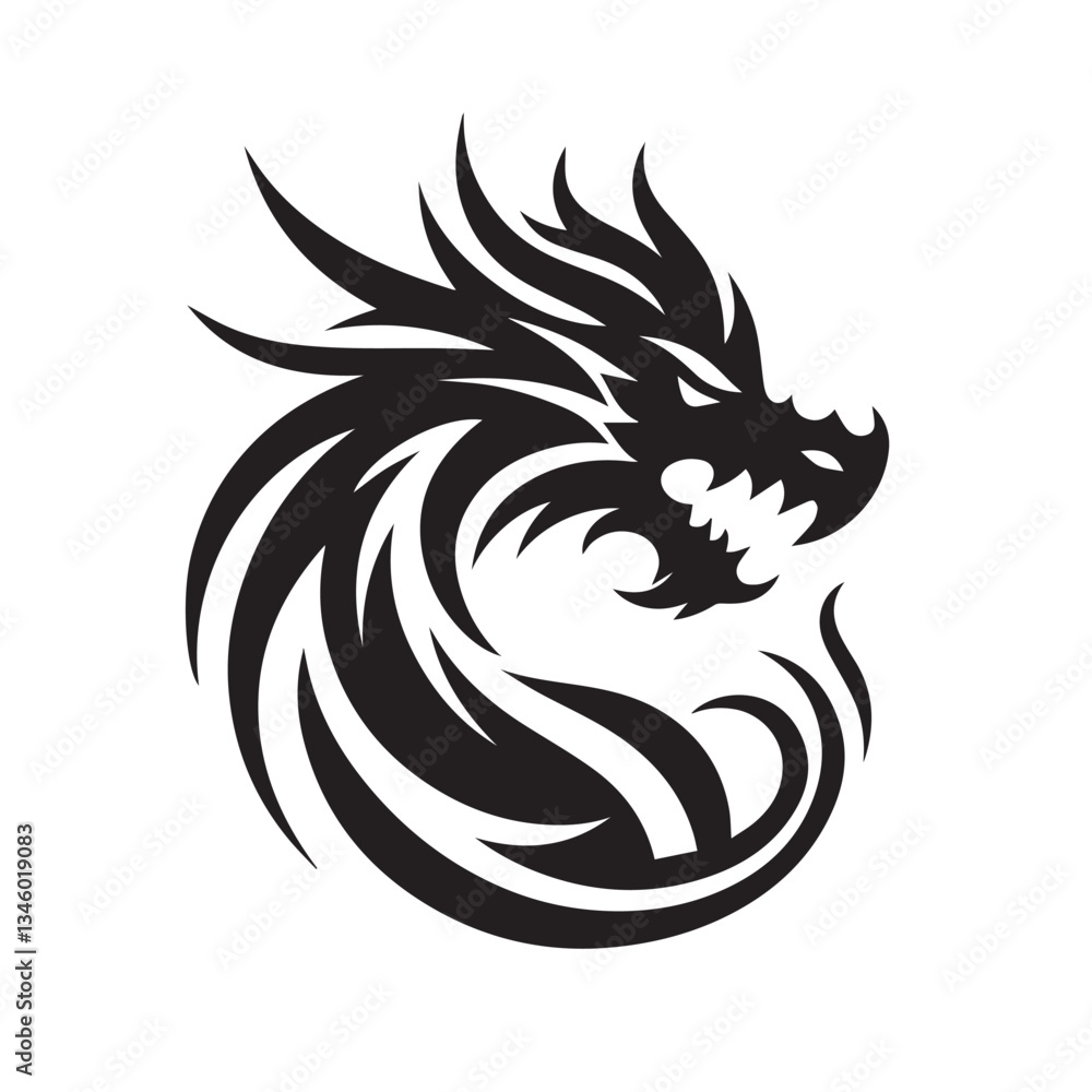 dragon head silhouette front view illustration, black and white suitable for icon logo decorative element dragon head silhouette front view illustration, black and white suitable for icon logo decorative element