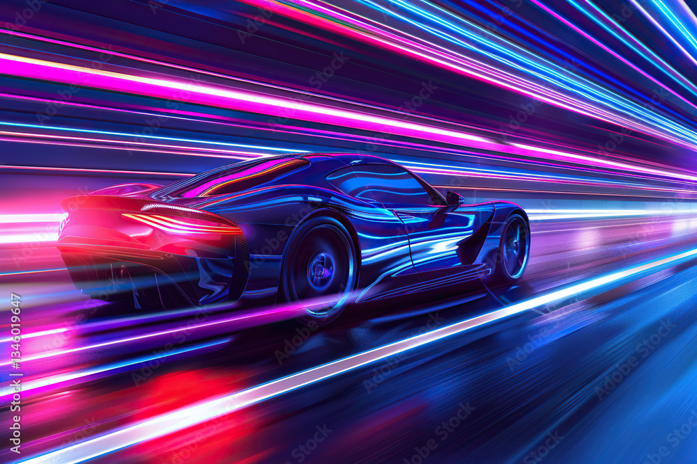 Power source for charging battery of beautiful hybrid electric car on road, abstract vivid composition consists of fictional unreal fantastic vision on background Power source for charging battery of beautiful hybrid electric car on road, abstract vivid composition consists of fictional unreal fantastic vision on background