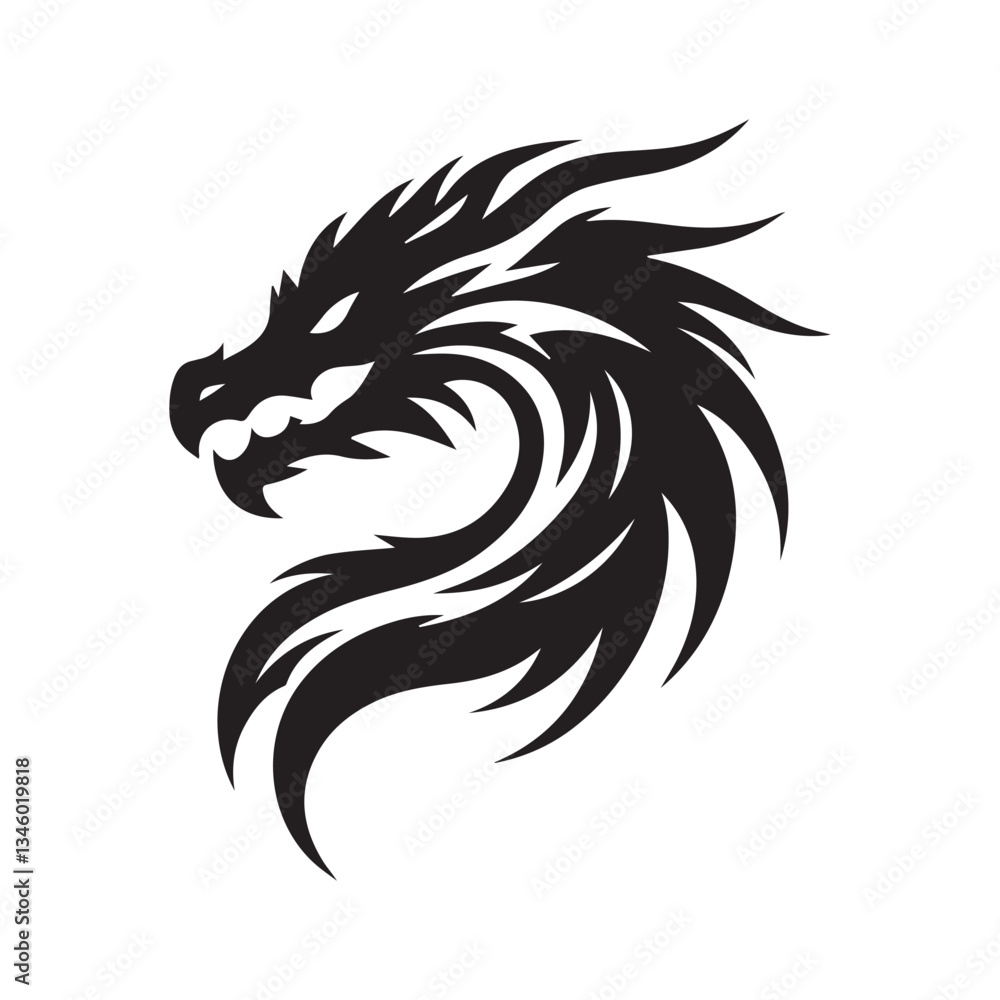 Dragon Face Head Silhouette Bundle Set, Dragon Tattoo design Silhouette Vector Dragon Face Head Silhouette Bundle Set, Dragon Tattoo design Silhouette Vector