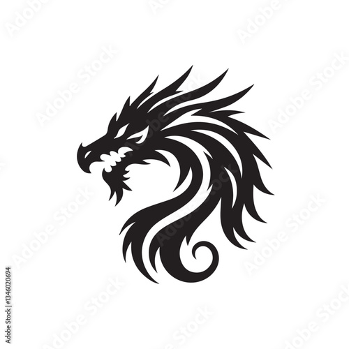 Black vector dragon head illustration icon mascot symbol design logo emblem
