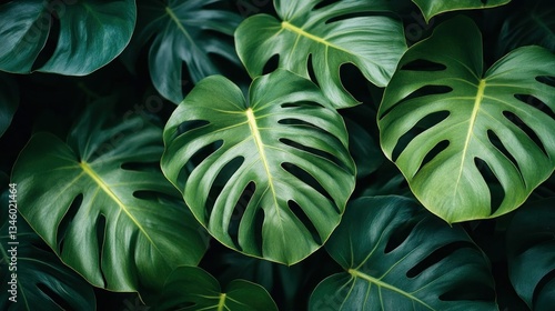 Wallpaper Mural Lush Tropical Monstera Leaves Green Nature Background Torontodigital.ca