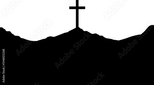 Good Friday Cross on Hill - Christian Crucifixion Silhouette Vector