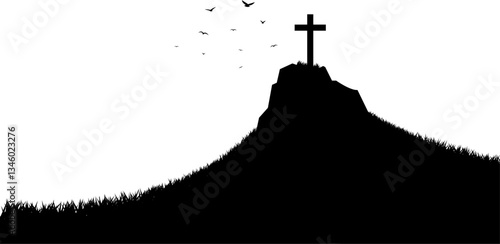 Good Friday Cross on Hill - Christian Crucifixion Silhouette Vector