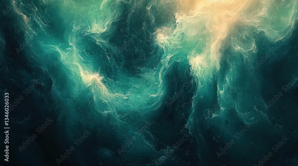Obraz premium Abstract teal and beige swirling nebula cloudscape