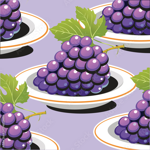 Fresh Grapes Arranged on a White Plate Ready to Serve.eps