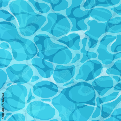 Water ripple surface pool or ocean water with glares sunlight reflections, game texture top view. Beach sea clean and deep water.