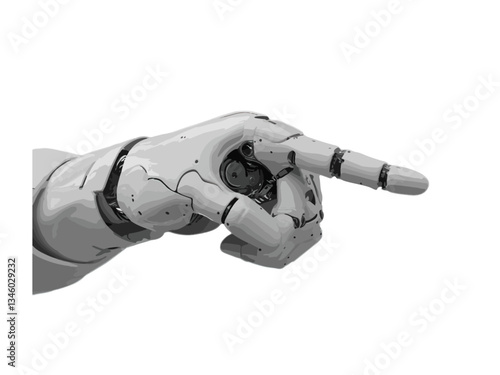 A futuristic robotic hand pointing with its index finger, symbolizing technology, AI, and innovation. Sleek mechanical design, ideal for digital interaction, automation, and sci-fi concepts.
