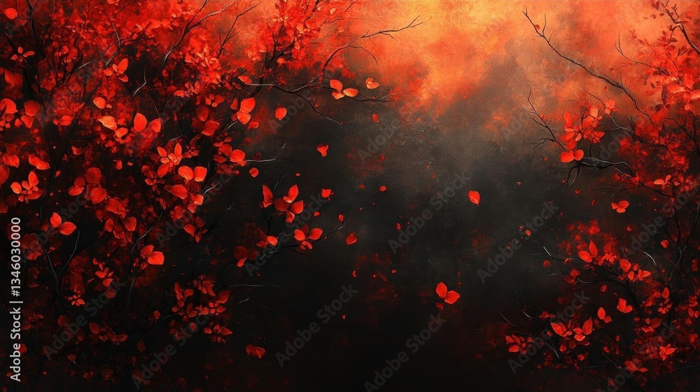 Fiery Red Autumn Leaves Dark Forest Fantasy Art Fiery Red Autumn Leaves Dark Forest Fantasy Art
