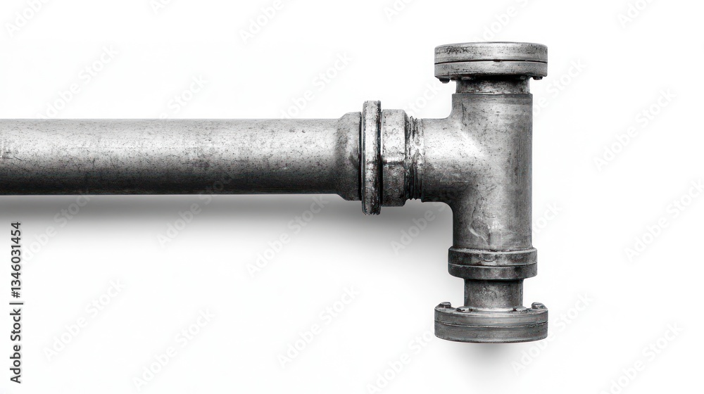 Close-up of a metallic pipe with T-joint, isolated on white background. Close-up of a metallic pipe with T-joint, isolated on white background.