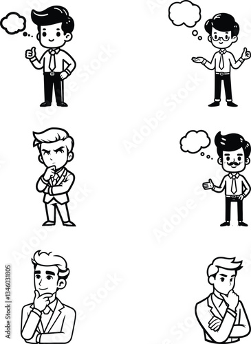 line art design set of  official getup cartoon expression on white background 