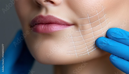 Explore the art of jawline refinement with Botox injections Witness a professional aesthetician meticulously performing Botox for jawline contouring, a transformative beauty enhancement concept