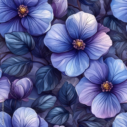 Wallpaper Mural Tulips flowers plants floral blooming botanical seamless pattern ornament design, tile Torontodigital.ca