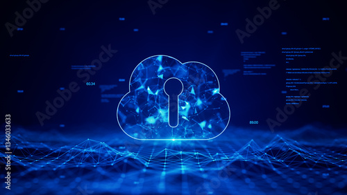 Cloud computing and big data concept. Connecting network abstract blue futuristic background. 3D rendering.