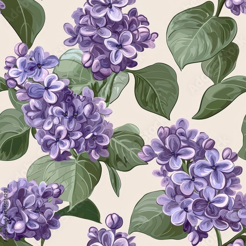 lilac flower plant flora bloom botany seamless pattern ornament design, tile