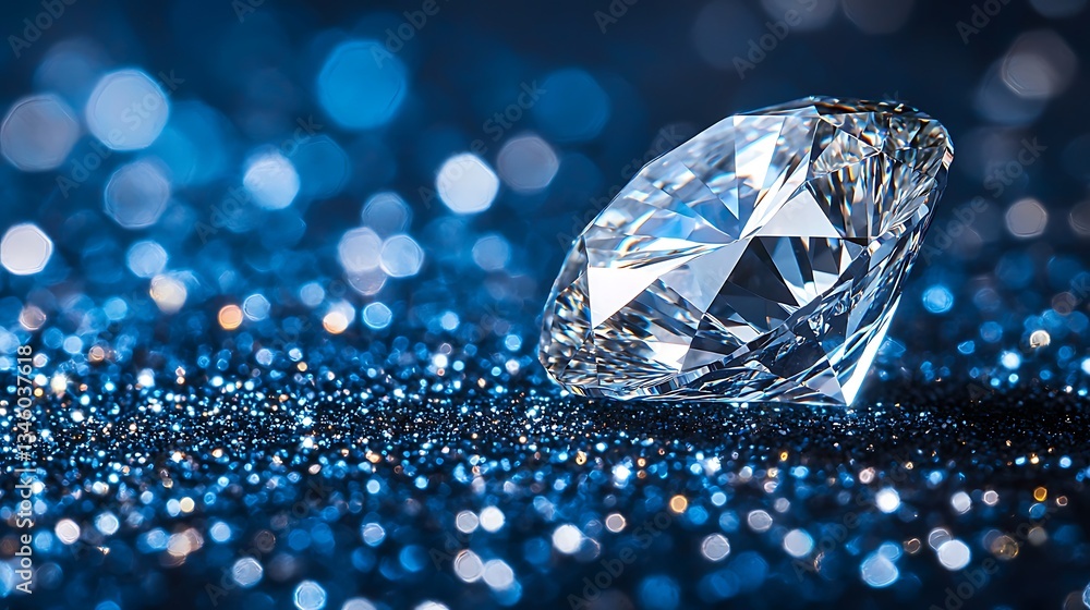 Brilliant Cut Diamond on Blue Glitter Brilliant Cut Diamond on Blue Glitter