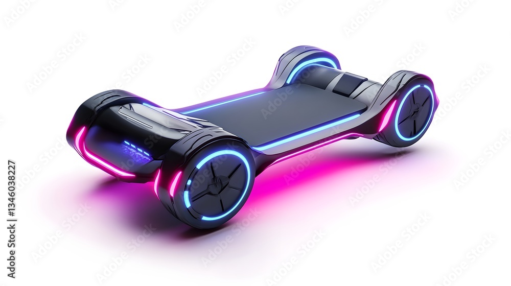 A Futuristic Electric Hoverboard with Neon-Lit Edges A Futuristic Electric Hoverboard with Neon-Lit Edges