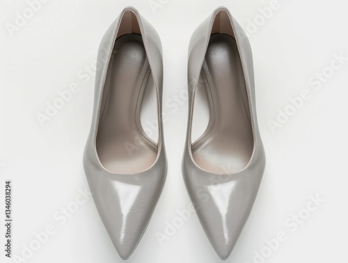 Highheeled grey shoes on white background in ultrarealistic UHD photo photo