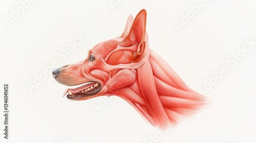 Watercolor Painting of Dog Muscle Anatomy with Soft Brush Strokes and Details