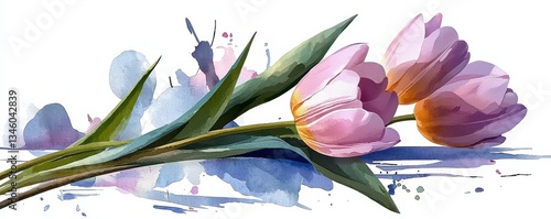 Explore this captivating watercolor tulip composition, showcasing a dreamy artistic effect perfect for spring and summer designs The transparent background allows for seamless integration into