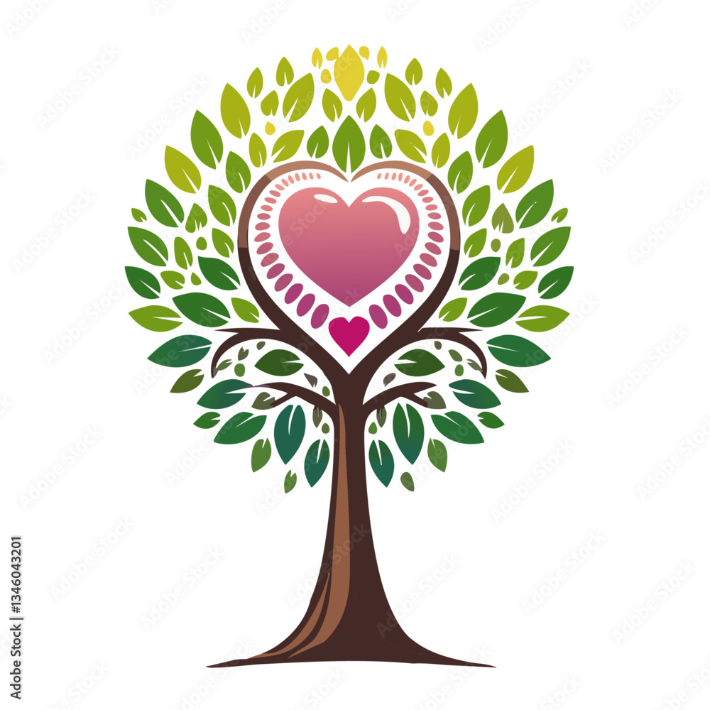 tree logo icon design nature love with
heart