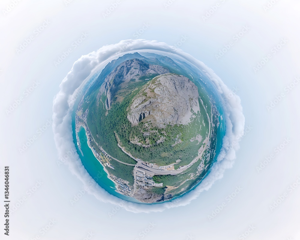 Fototapeta premium Mountain Lake Tiny Planet Aerial View.