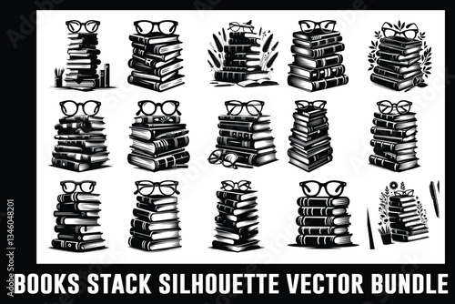 Books Stack Silhouette Vector Bundle