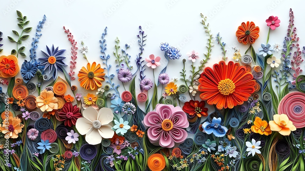 Obraz premium colorful, layered paper quilling technique A vibrant display of colorful paper flowers in a creative arrangement.
