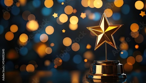 Gold star award on dark background