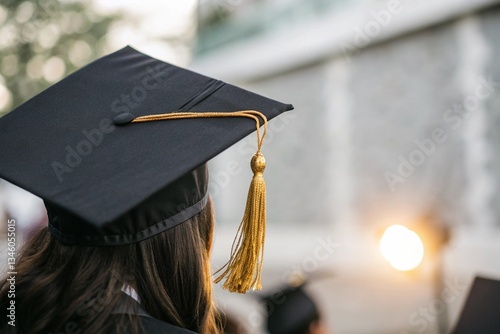 Wallpaper Mural Close up of graduation cap with yellow tassel on female graduate with dark hair Torontodigital.ca