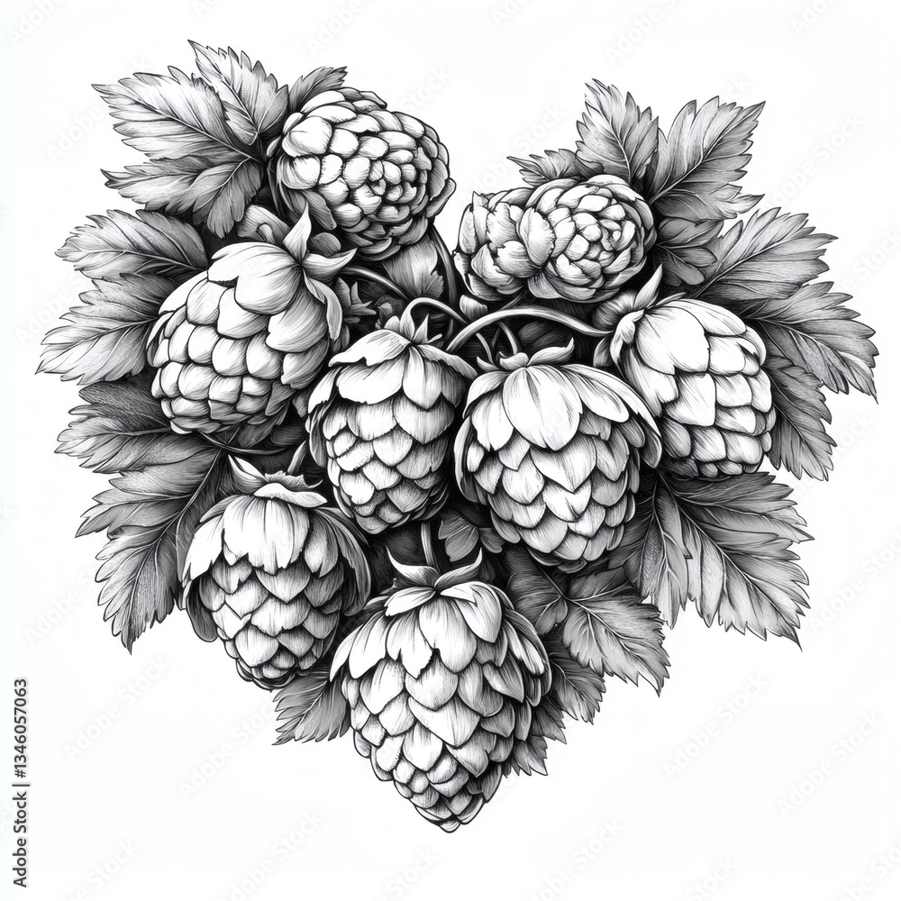 Fototapeta premium A drawing of a bunch of white flowers with a heart shape