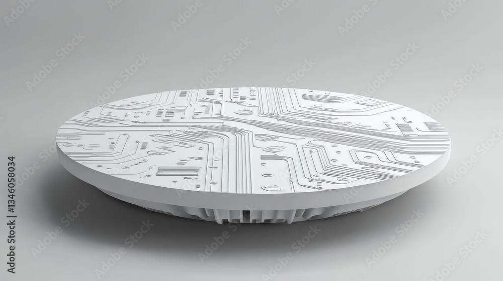 Abstract white circuit board disk on plain background Abstract white circuit board disk on plain background