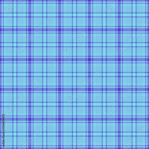 Menswear fabric check vector, long pattern background textile. Cotton texture plaid tartan seamless in cyan and indigo colors.