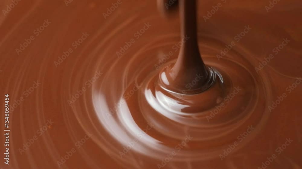 Smooth melted dark chocolate pouring slow motion