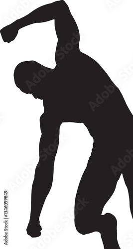 vector; silhouette of back view man posing on knees