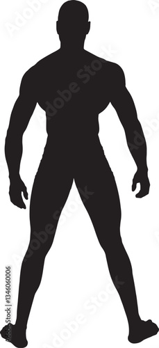 vector; silhouette of rear view of a standing muscular man legs apart