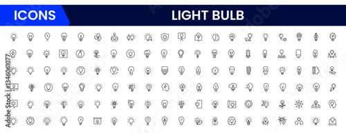 Light bulb idea line icons. Vector electric energy lamps and lightbulbs isolated outline symbols for creative solution, idea, innovation and inspiration concept.