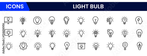 Light bulb idea line icons. Vector electric energy lamps and lightbulbs isolated outline symbols for creative solution, idea, innovation and inspiration concept.